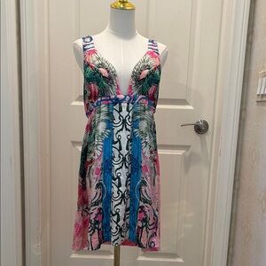 Ruthless Art Silk Multicolor Sleeveless Dress in Size XL